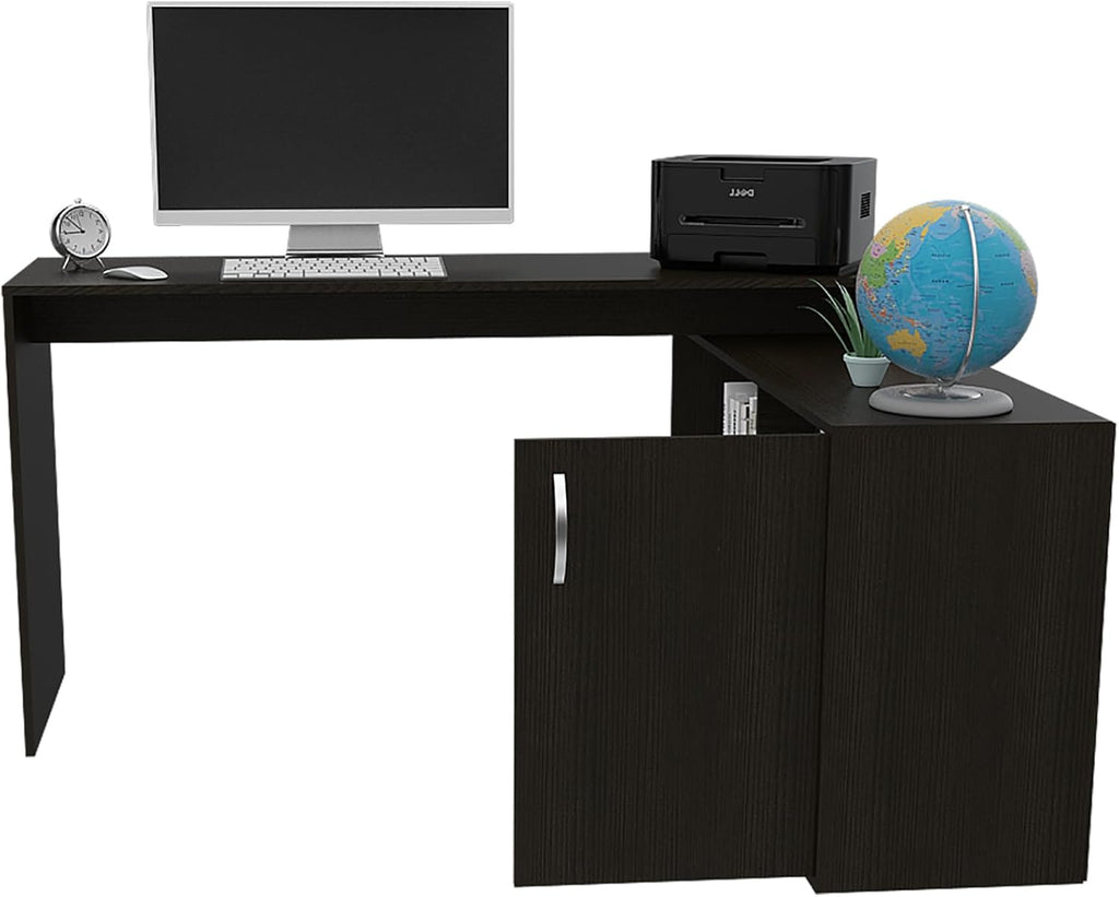 Black L Shaped Computer Desk with Drawers and Storage Cabinet Shelves, 55 Inch Z3053