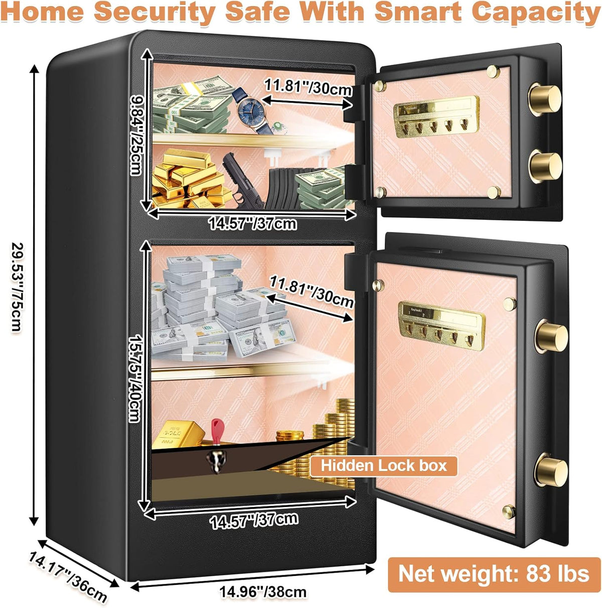Extra Large Fireproof Safe Box with Double Safe, 83 LB Heavy Duty Security Home Safe with Inner Cabinet Box I975