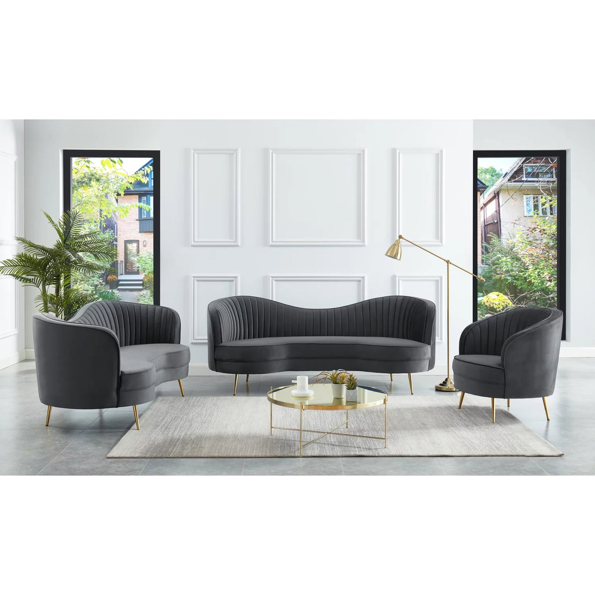 Gray Velvet 3-piece Living Room Set W71209