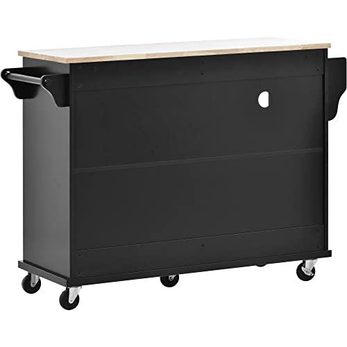 White Rolling Kitchen Island Cart with Wood Top and 2 Drawers A373684