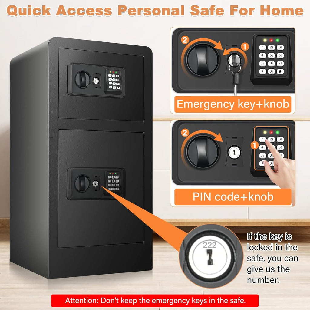 Extra Large Fireproof Safe Box with Double Safe, 83 LB Heavy Duty Security Home Safe with Inner Cabinet Box I975