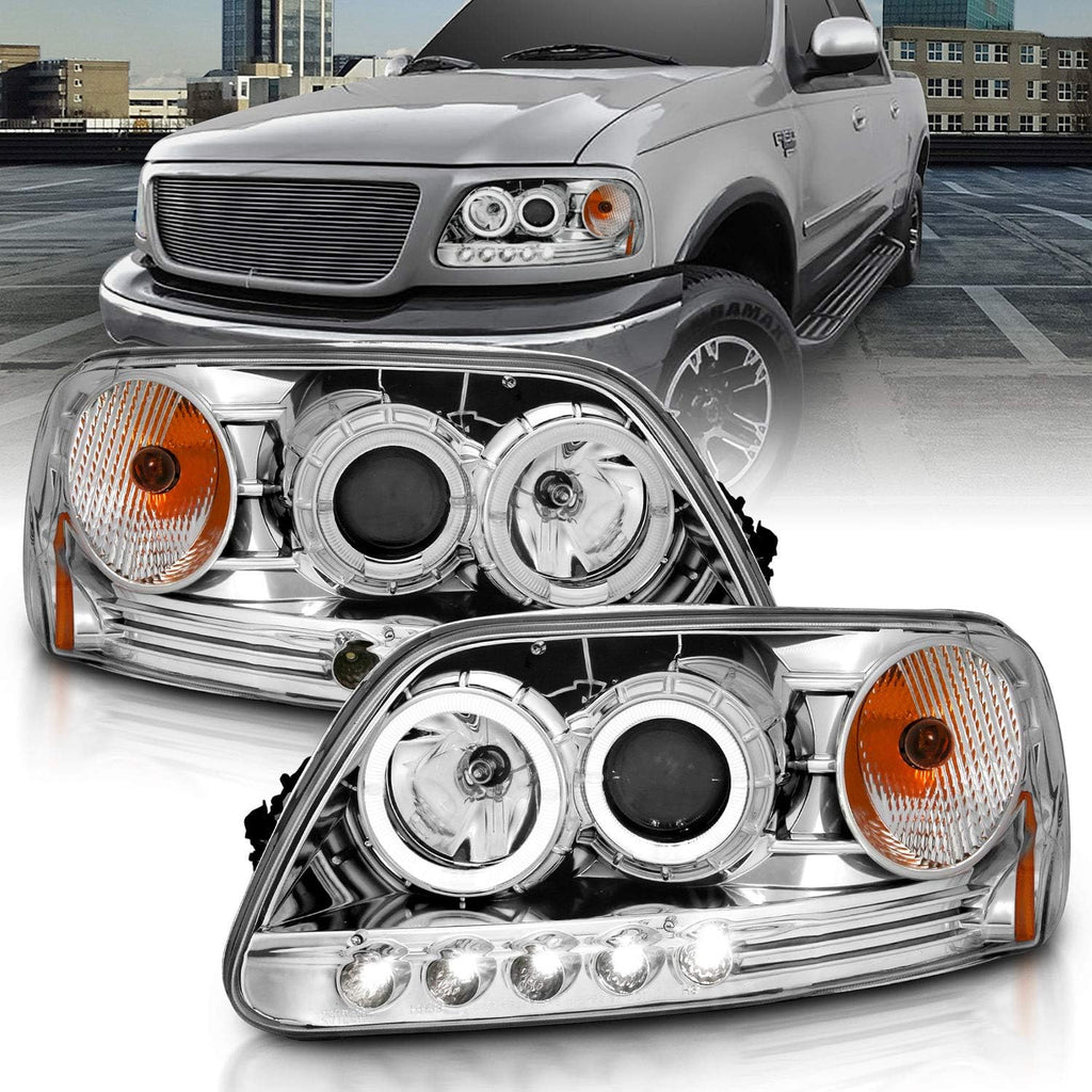 LED Tube Chrome Projector Headlights Set for Pickup Truck X97657