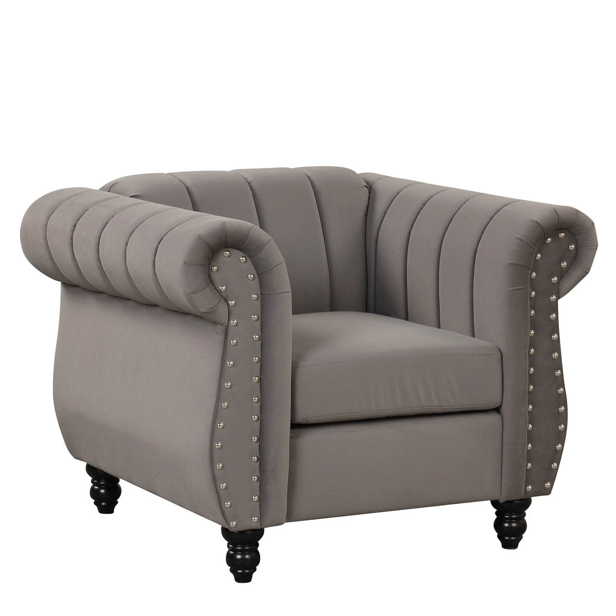 Gray Buttoned Tufted Sofa with Solid Wood Legs S17619