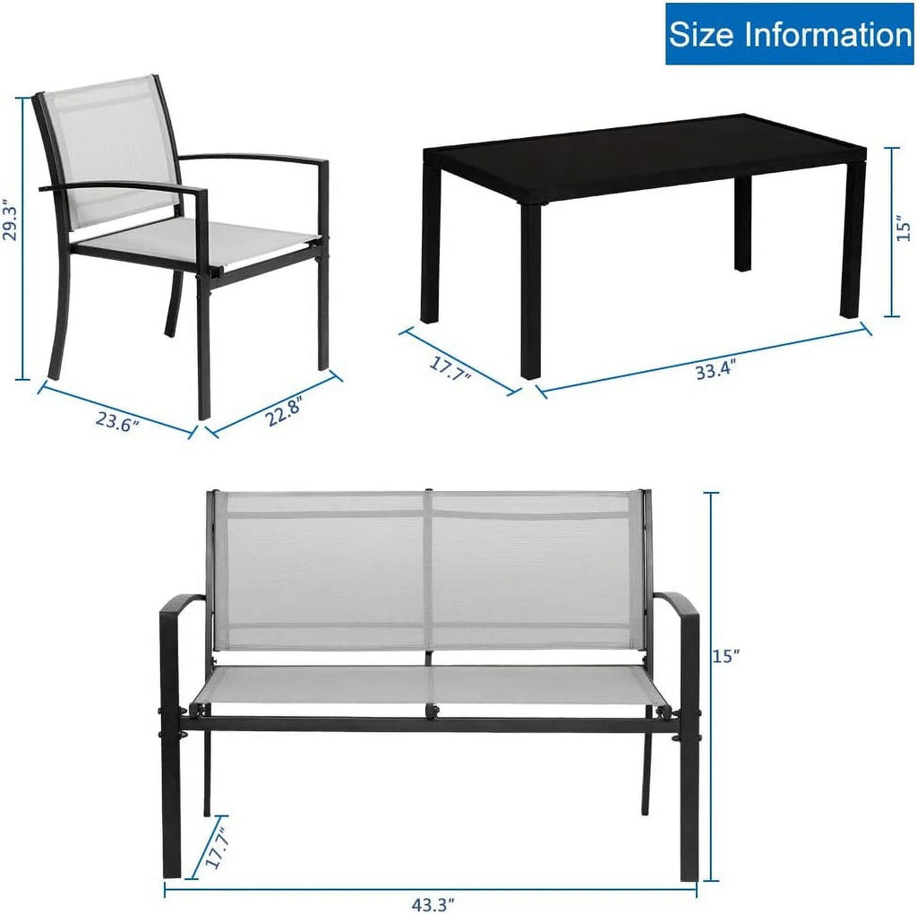 4 Pieces Patio Conversation Set with Loveseat and Coffee Table (Grey) S409
