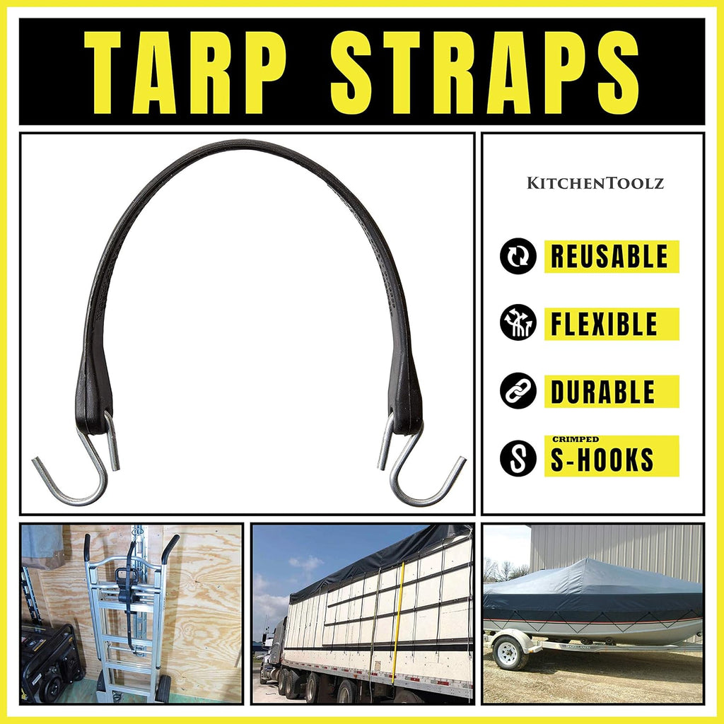 Pack of 25 Bungee Cords with Hooks Rubber Tarp Straps with Crimped Metal S Hooks Heavy Duty Bungie Cord Tie Downs J8775