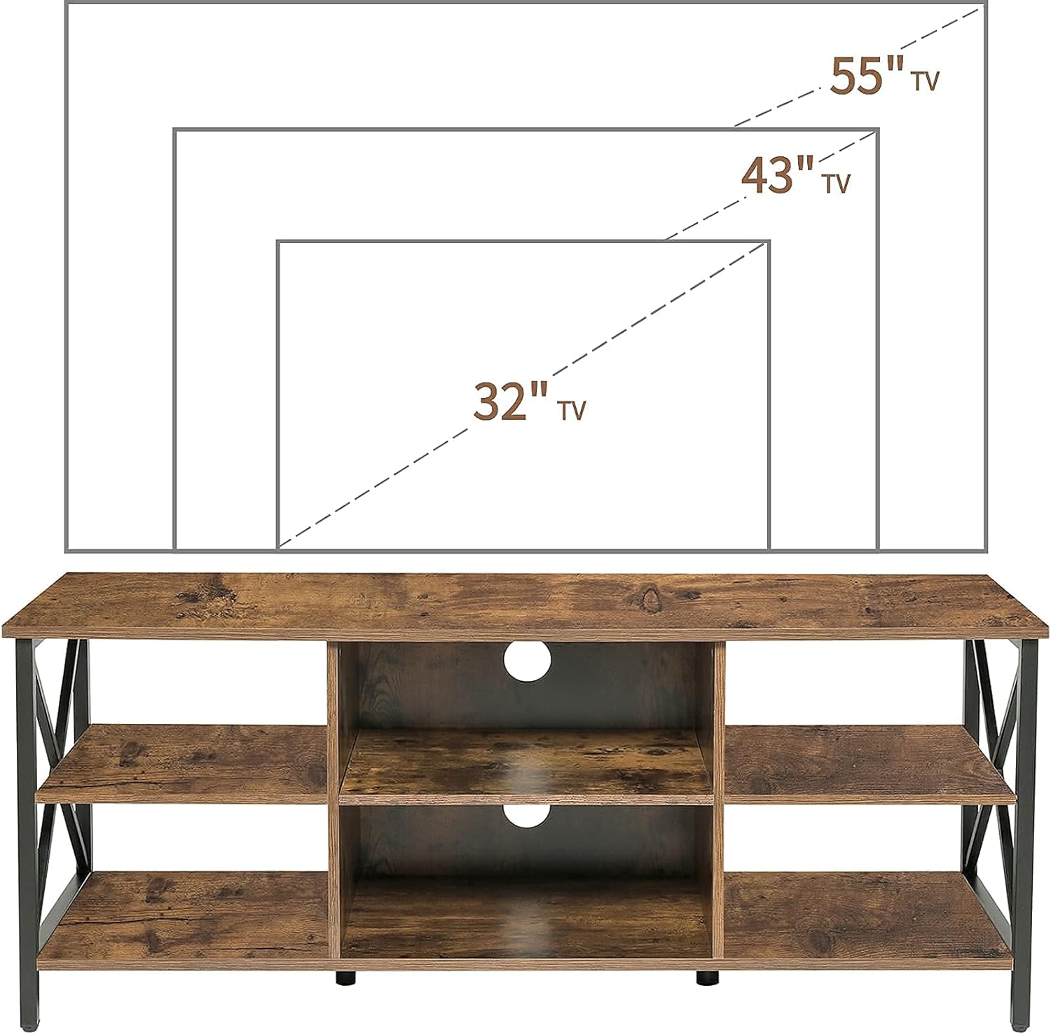 Rustic Brown TV Stand with 6 Storage Shelves E43747