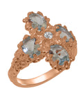 18k Rose Gold Natural Diamond & Aquamarine Womens Promise Ring Q562