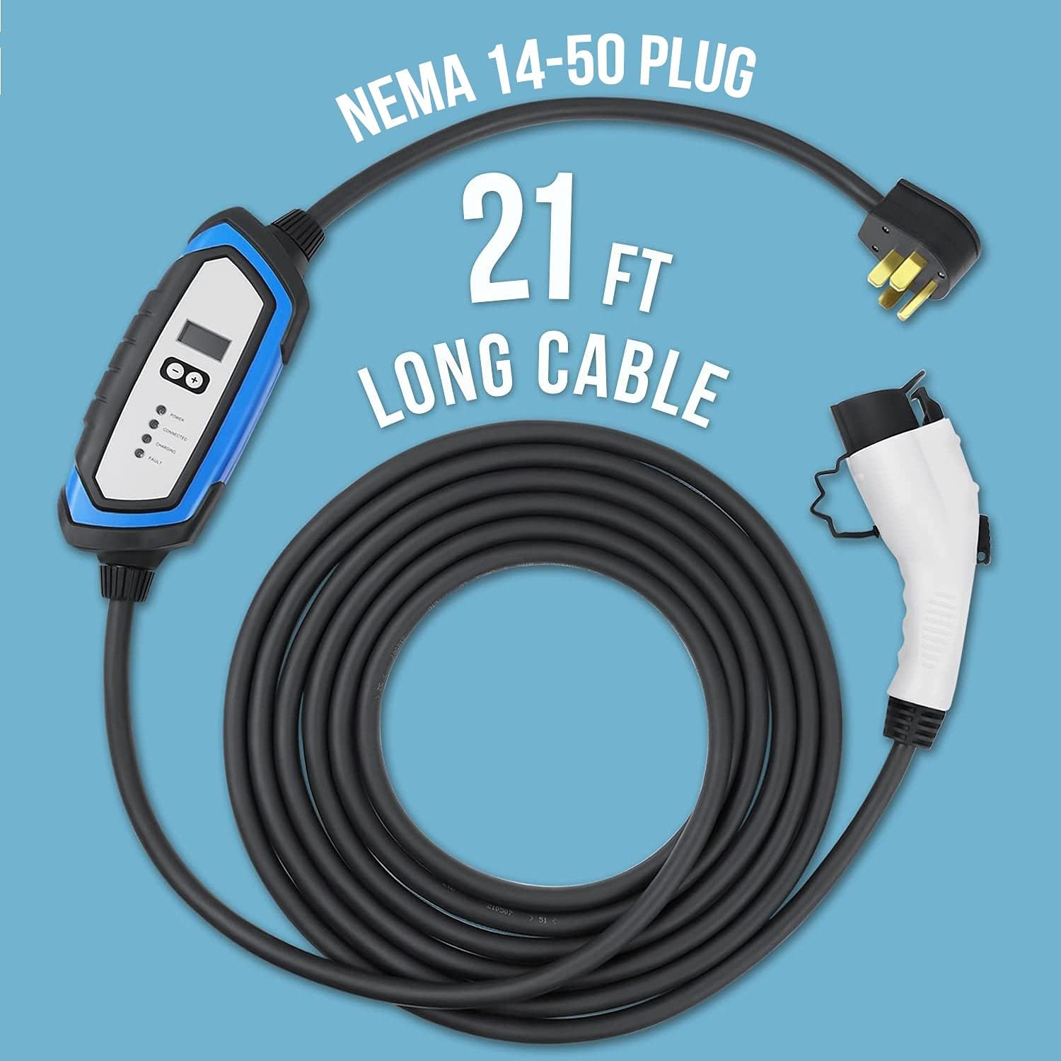 240V 32 Amp Level 2 EV Charger with 21ft J1772 Charging Cable & NEMA 14-50 Plug I671