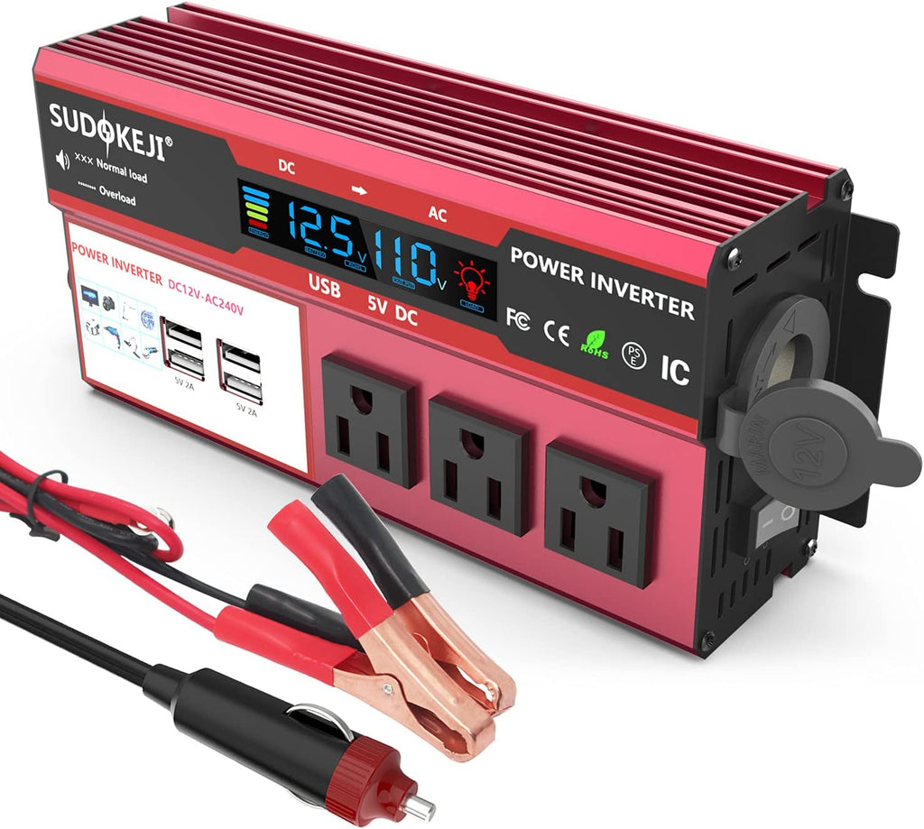 Power Inverter 1000W DC 12V to 110V AC Converter with LCD Display V849