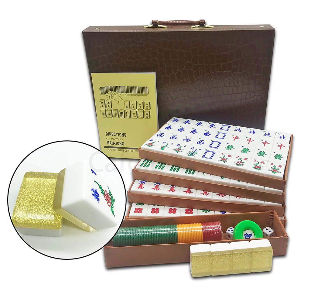 144 Numbered Acrylic Mahjong Tiles with Carrying Travel Case I704674