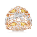 18kt 2-Tone Gold White and Yellow Diamond Honeycomb Ring T3757