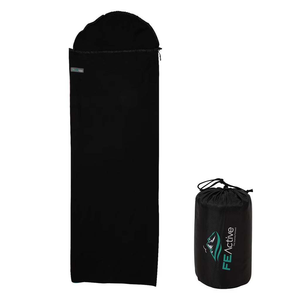Fleece Sleeping Bag Liner with Drawstring Hood & Dual Slider Zipper I446