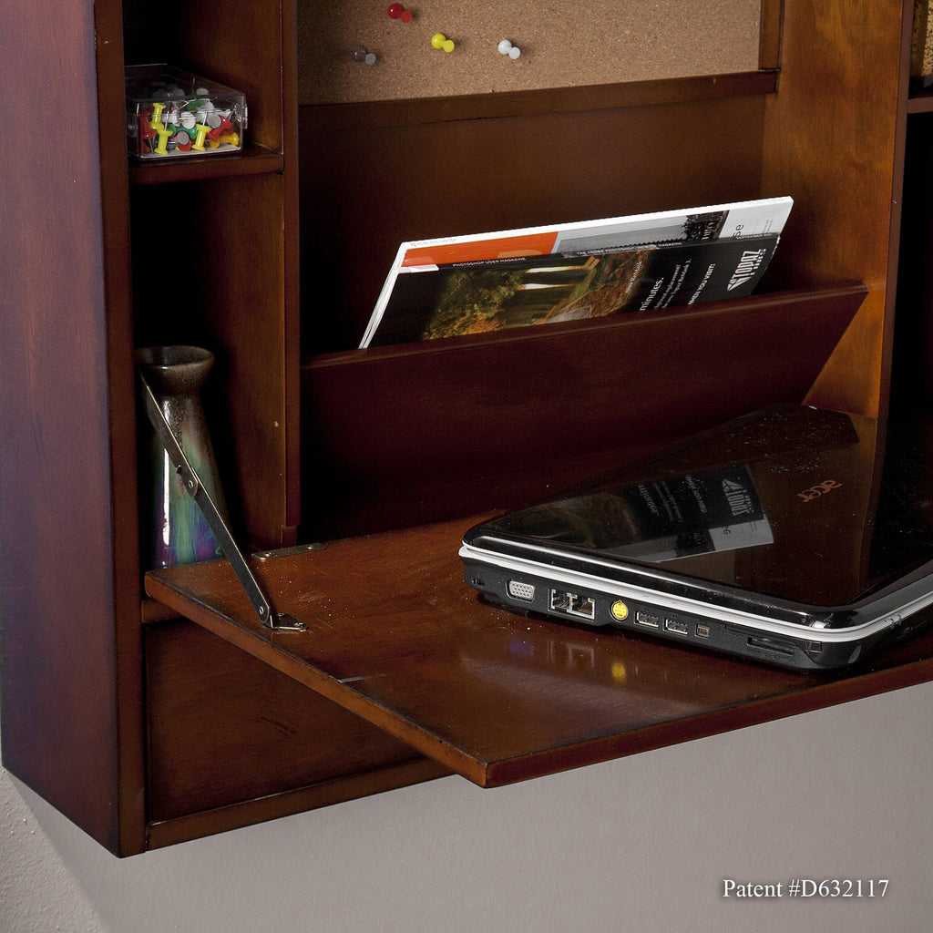 Wall Mount Folding Laptop Desk, Brown Mahogany V52317
