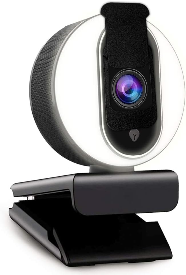 1080P Webcam with Ring Light, Privacy Cover and Dual Microphone L337