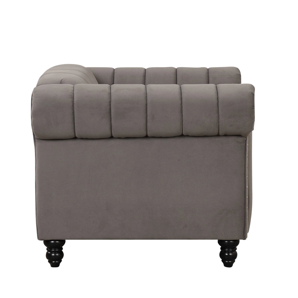 Gray Buttoned Tufted Sofa with Solid Wood Legs S17619