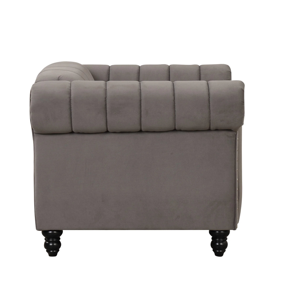 Gray Buttoned Tufted Sofa with Solid Wood Legs S17619