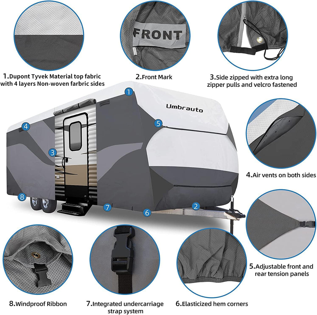 Gray/White Waterproof Travel Trailer RV Cover G5417