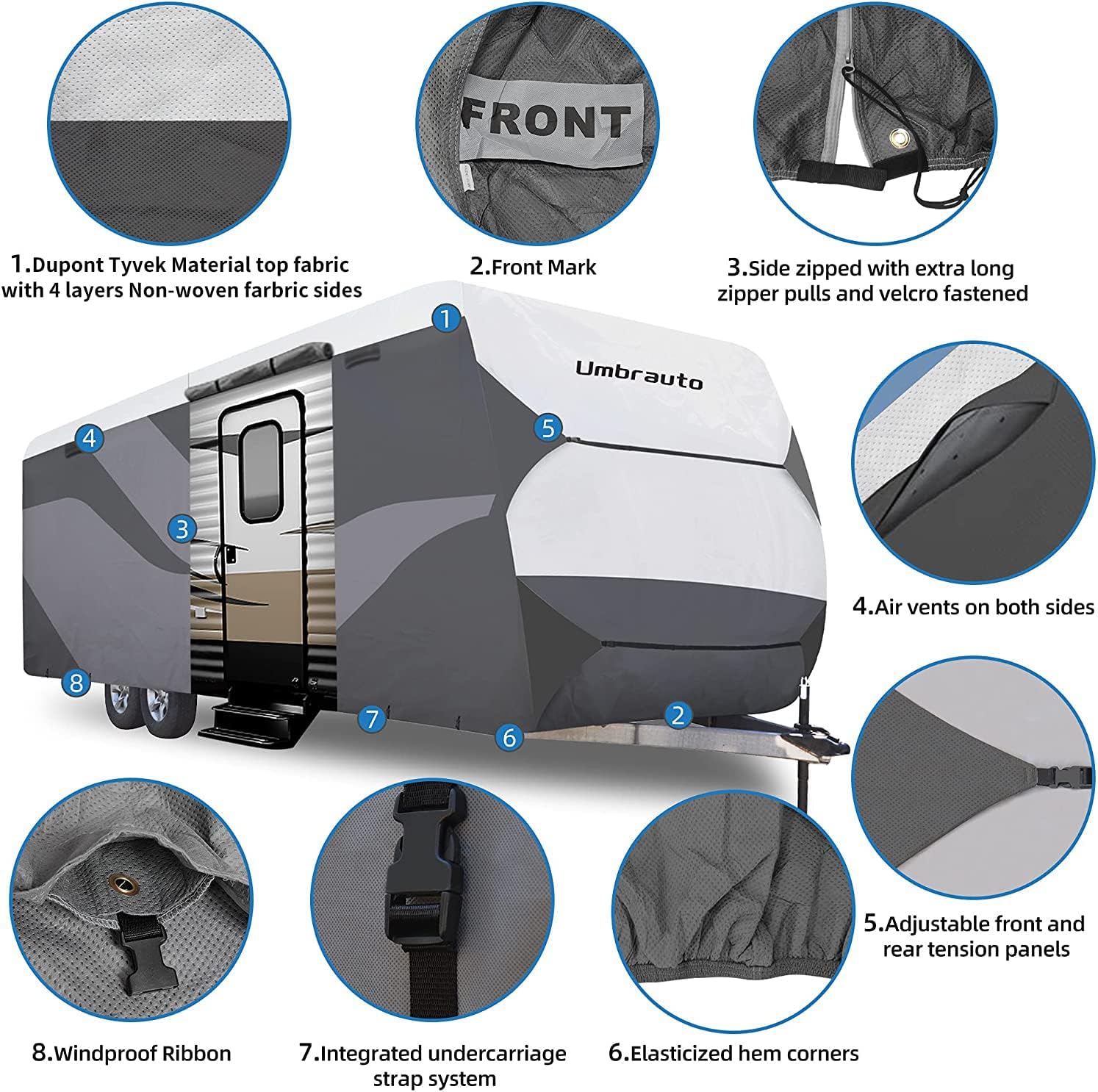 Gray/White Waterproof Travel Trailer RV Cover G5417