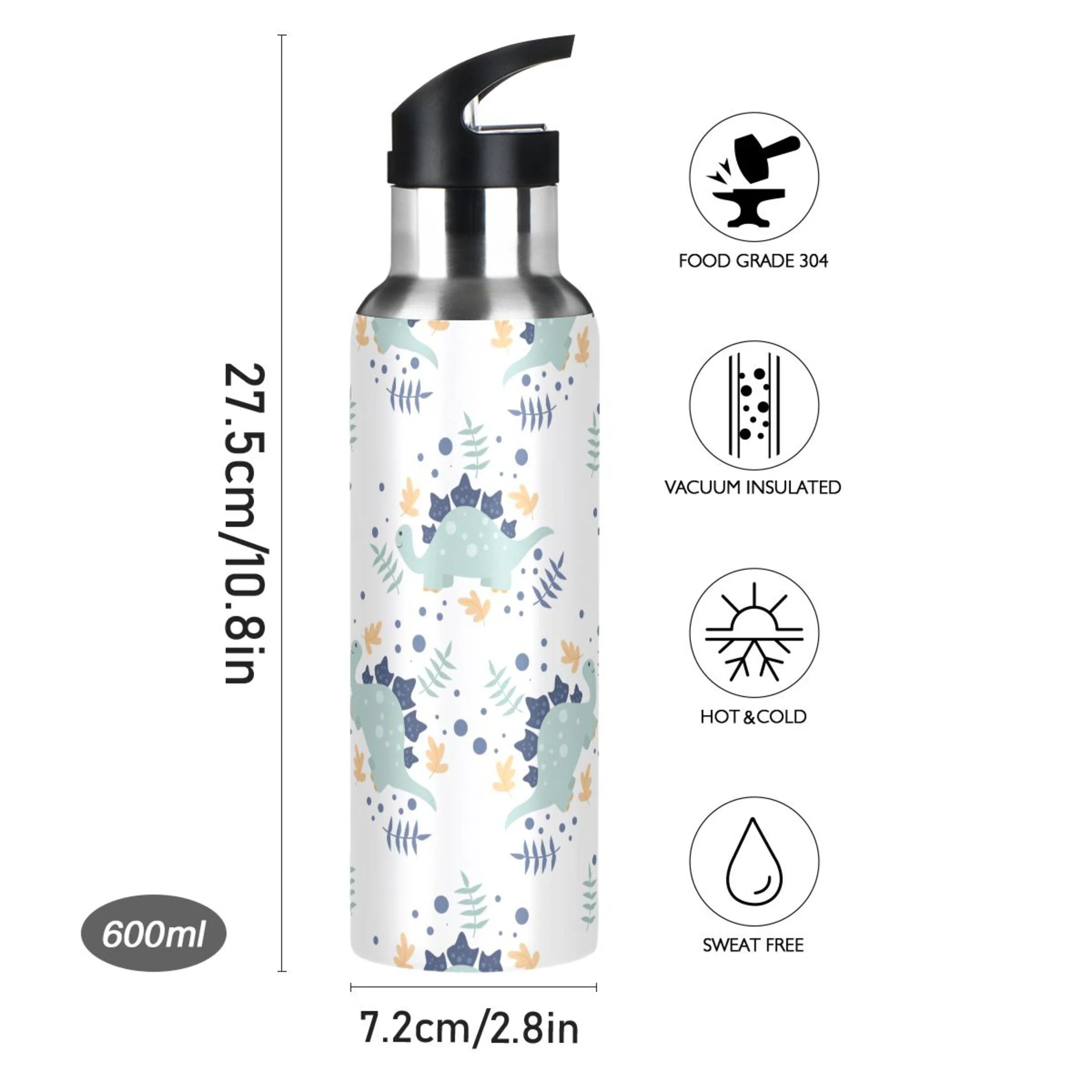 Stainless Steel Insulated Thermos Vacuum Flask Water Bottle with Straw Lid L199063
