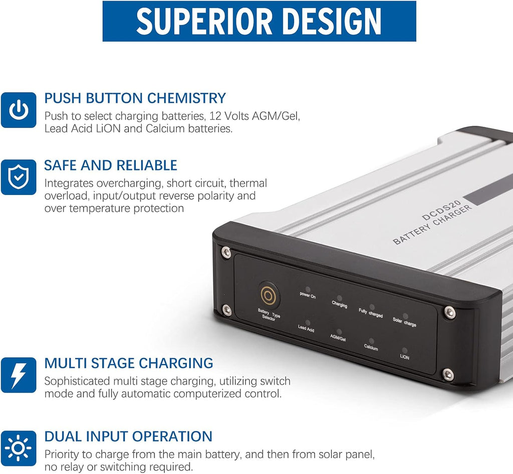 12V 20A DC to DC On-Board Battery Charger for AGM, Gel, Calcium, LiFePO4, VRLA Battery, Pack of 2 U56105