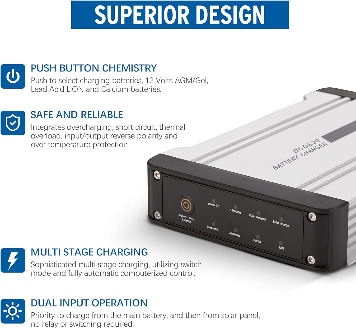 12V 20A DC to DC On-Board Battery Charger for AGM, Gel, Calcium, LiFePO4, VRLA Battery, Pack of 2 U56105