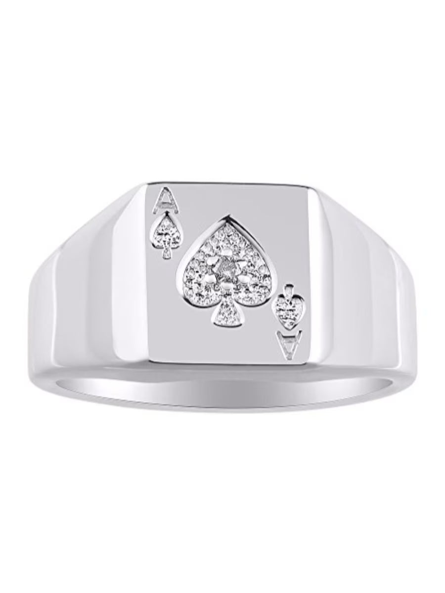 Sterling Silver Poker Ring with Genuine Diamonds Q834185