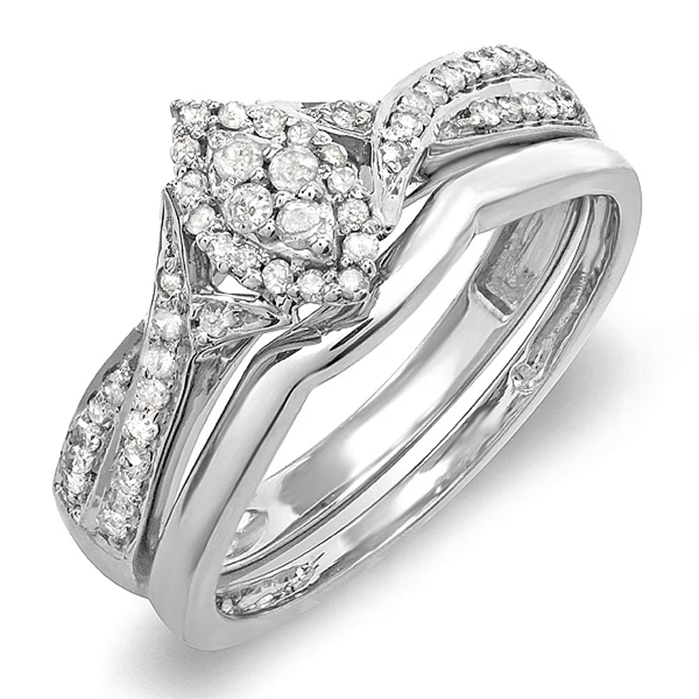 Round White Diamond Marquise Shape Bridal Engagement Ring Set in 925 Sterling Silver W636080