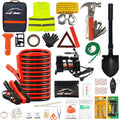 118 Pieces Car Emergency Kit with Jumper Cables, Air Compressor, Tow Strap J30072