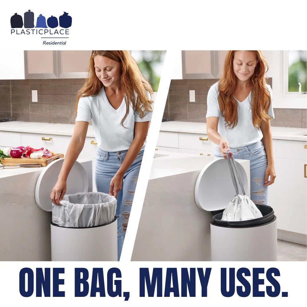 8 Gallon White Drawstring Trash Bags, 0.7 Mil, 22" x 22", 200 Count C5727