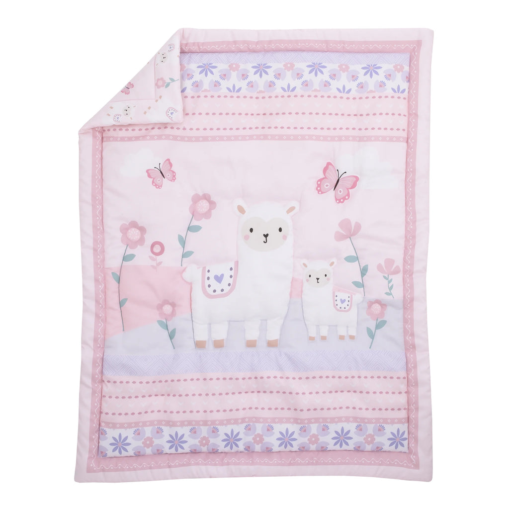 3PC Crib Bedding Set, Pink and Purple, Includes comforter, fitted sheet and dust ruffle A832