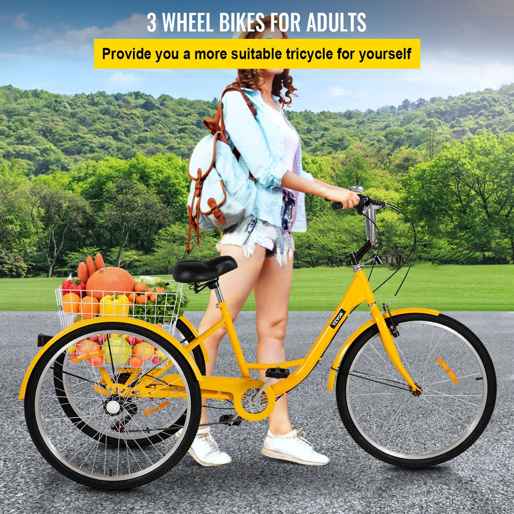 Adult Tricycle 7 Speed 26in Adjustable Trike with Bell, Brake System Basket B236634