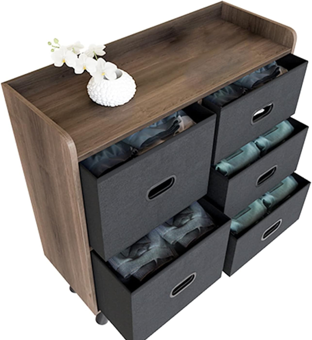 5 Drawers Wood Frame Storage Dresser with Removable Fabric Drawers R35157