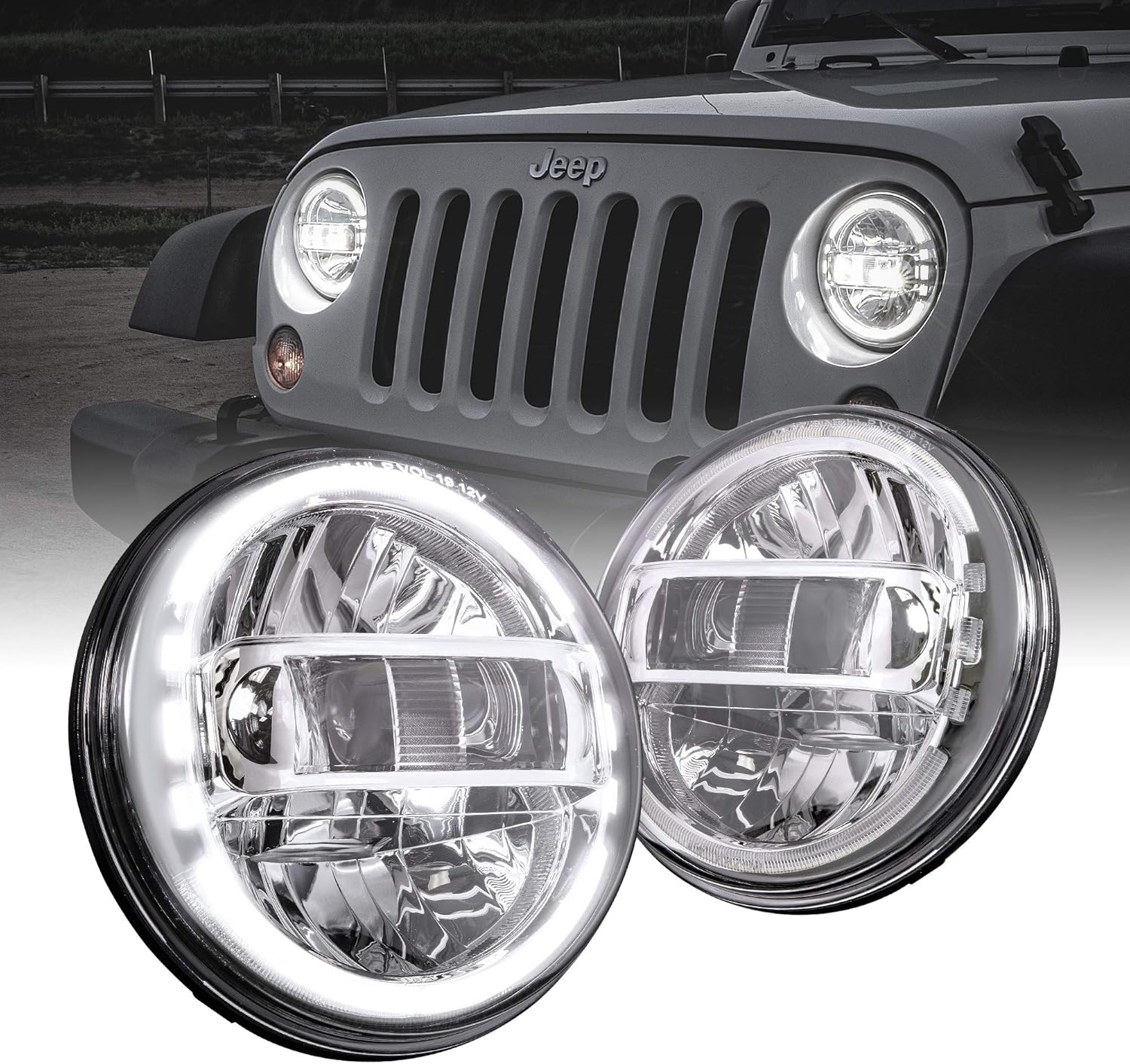 Black Round LED Headlights X514