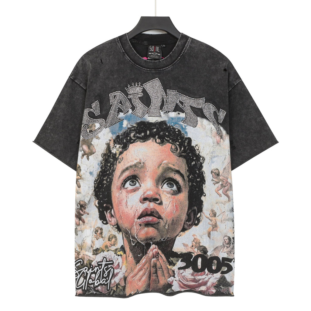 SAINT Washed Black Graphic T-Shirt