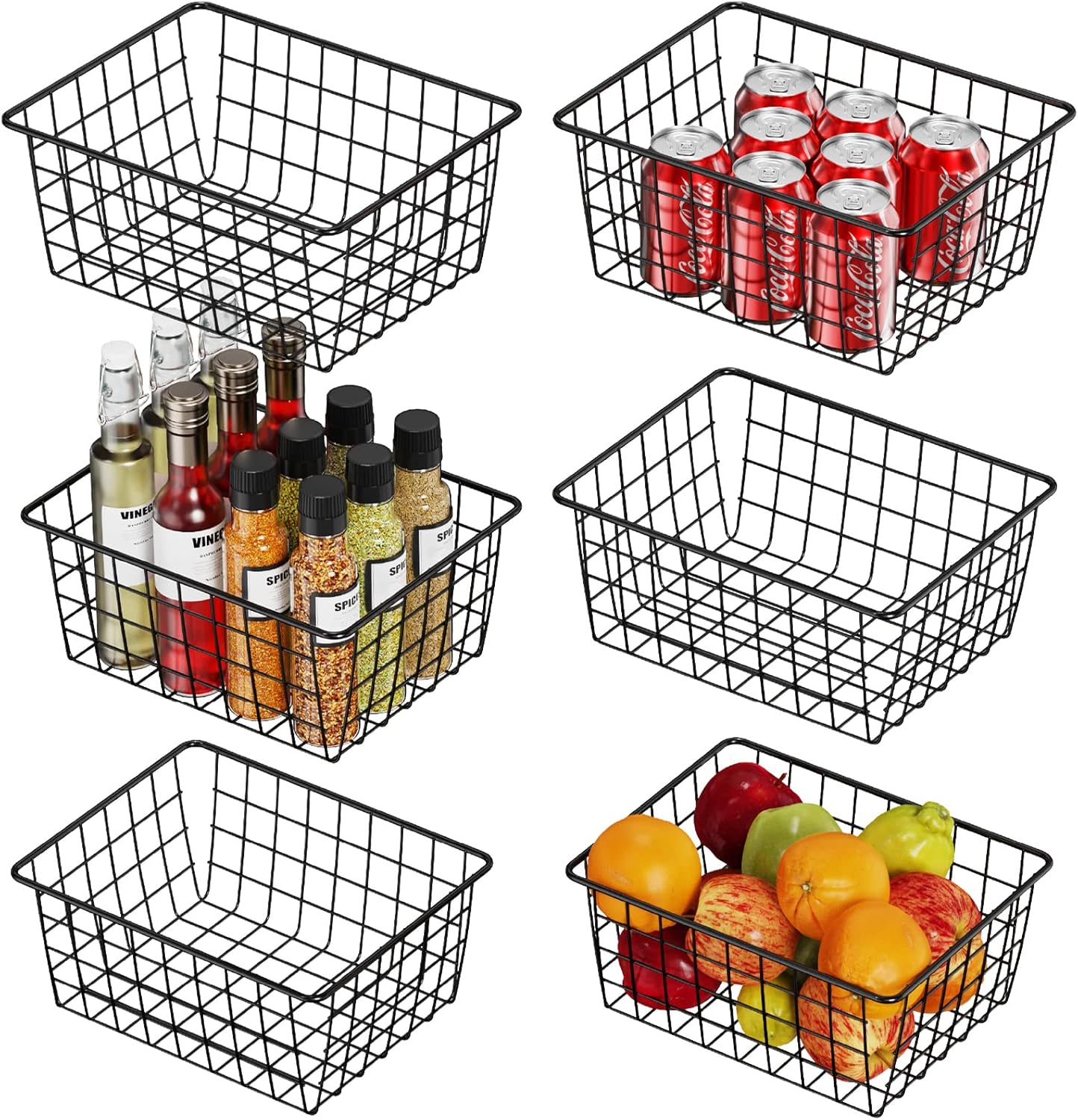 6 Pack Black Small Wire Storage Baskets K439615