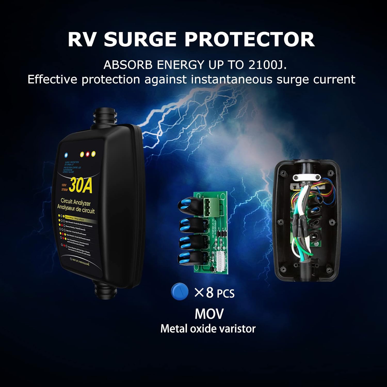 RV Surge Protector 30 Amp with Indicator Light and Grip Handles M419