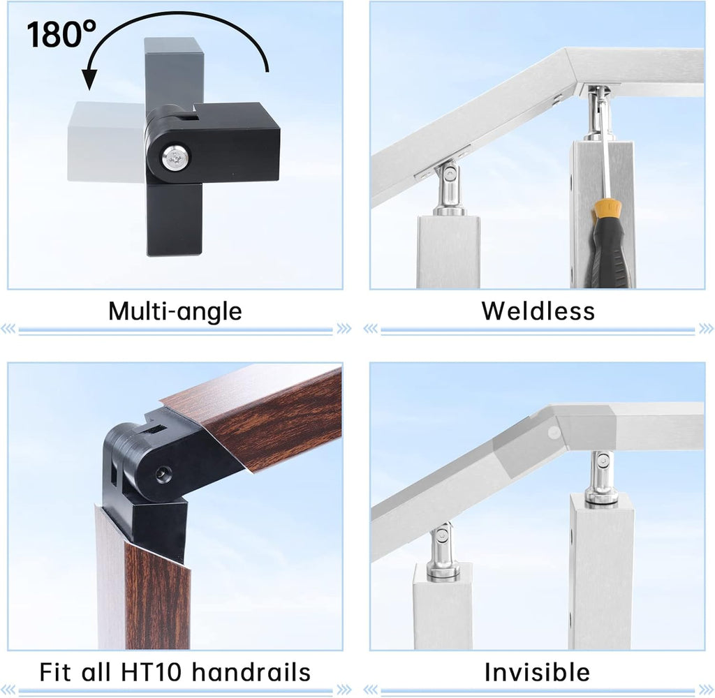2pack Adjustable Angled Stairs Handrail Connector POM Black H89292