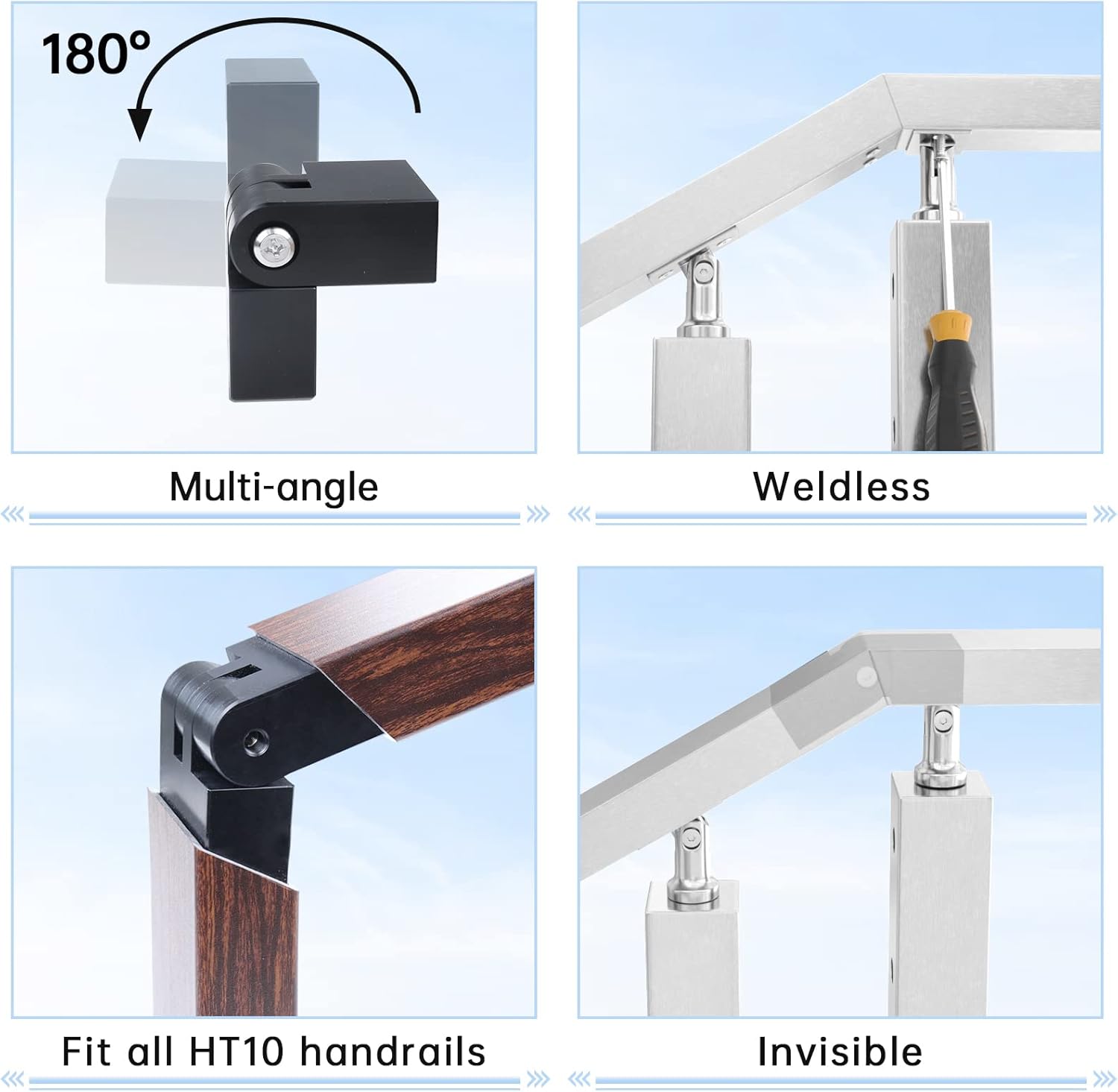 2pack Adjustable Angled Stairs Handrail Connector POM Black H89292