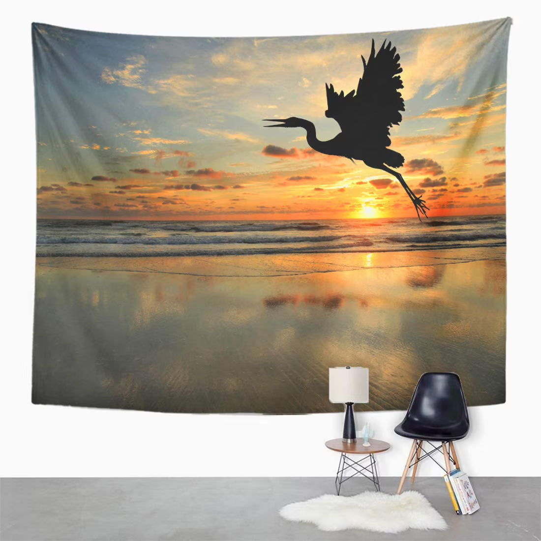 Blue Heron Sunrise Wall Art Hanging Tapestry 51x60 inch J79168