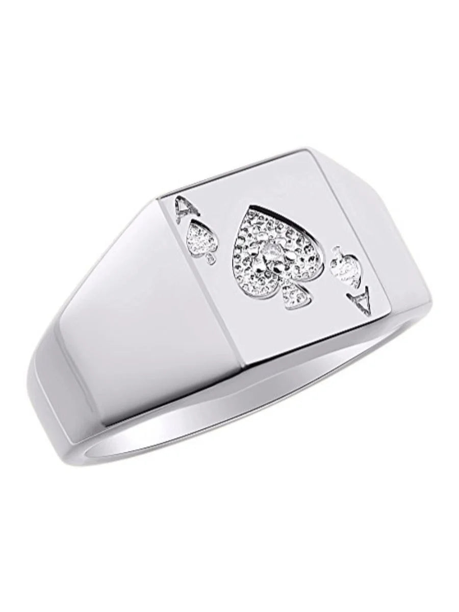 Sterling Silver Poker Ring with Genuine Diamonds Q834185