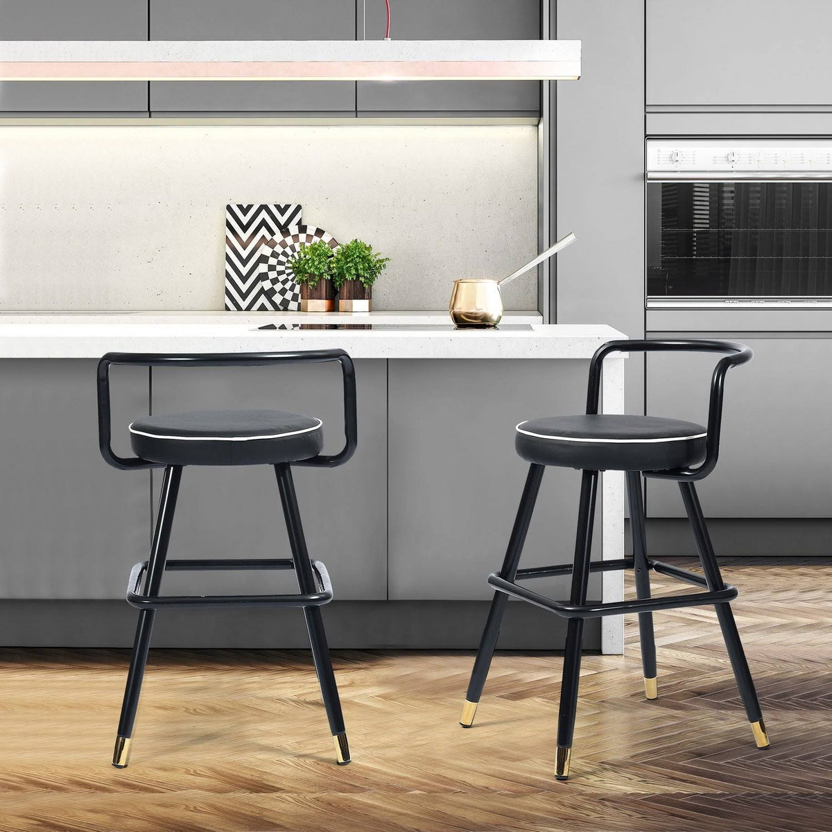 Brown Faux Leather Counter Barstool Set of 2 L8985