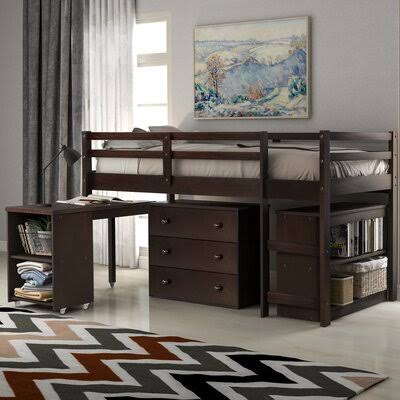 Twin Platform Loft Bed with Bookcase Espresso H335443