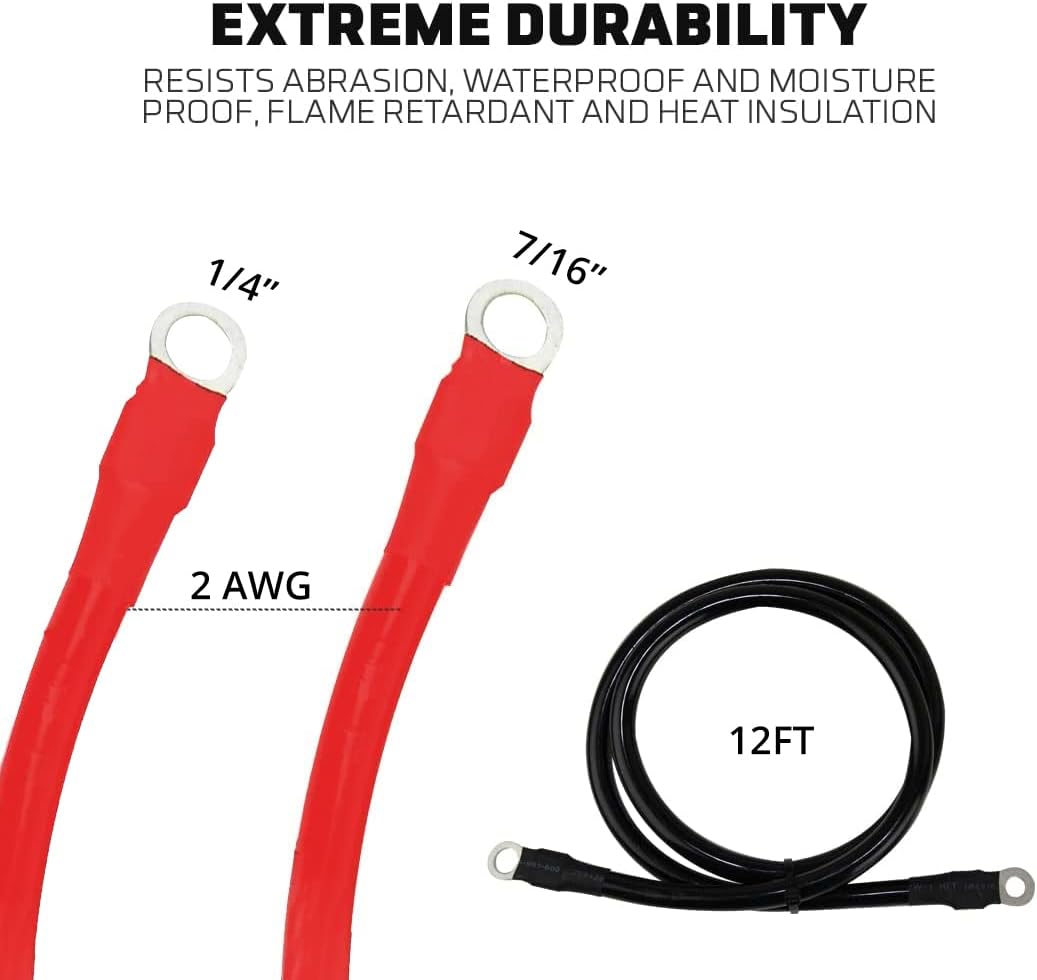 2 AWG 12Ft Pure Copper Battery Cable D9030