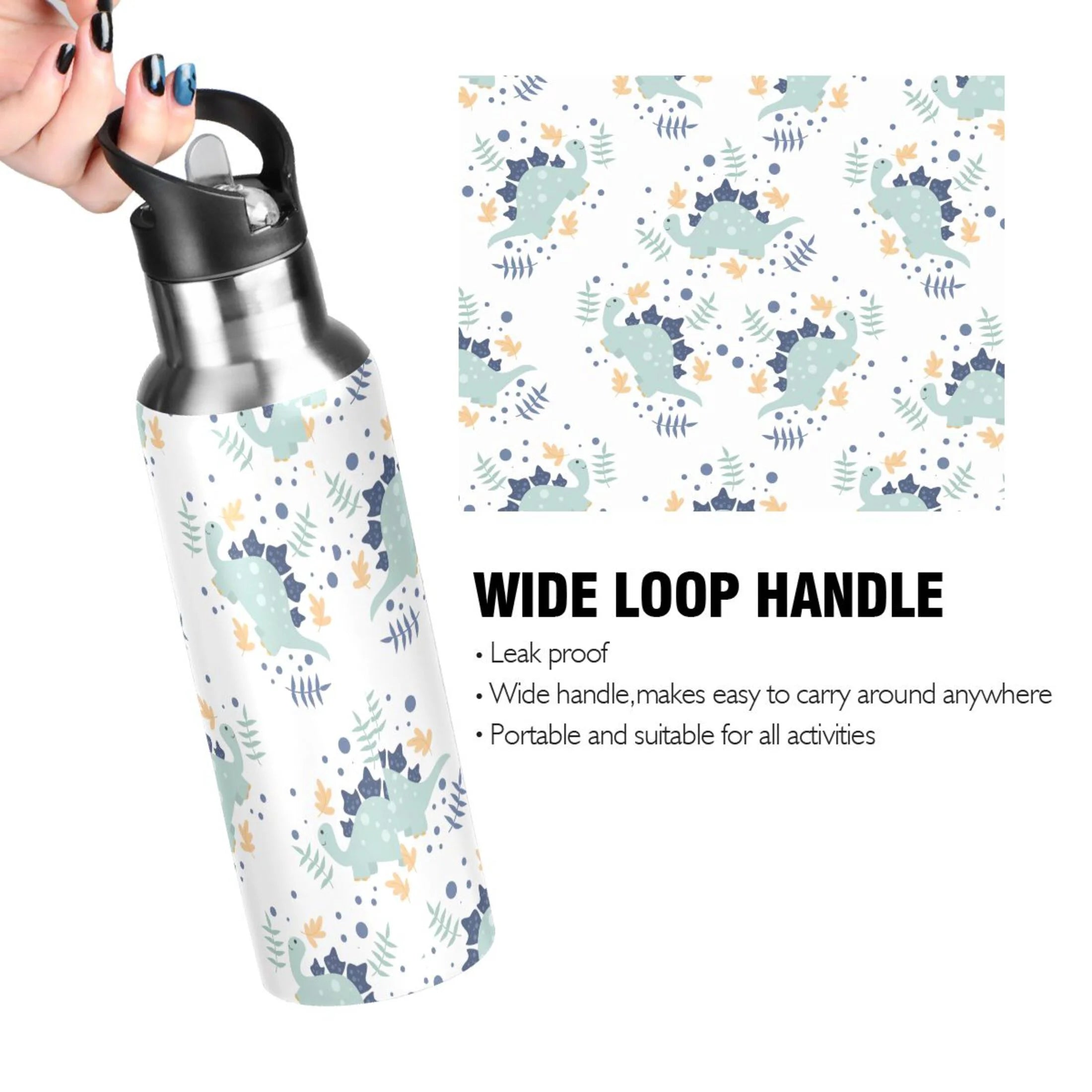Stainless Steel Insulated Thermos Vacuum Flask Water Bottle with Straw Lid L199063