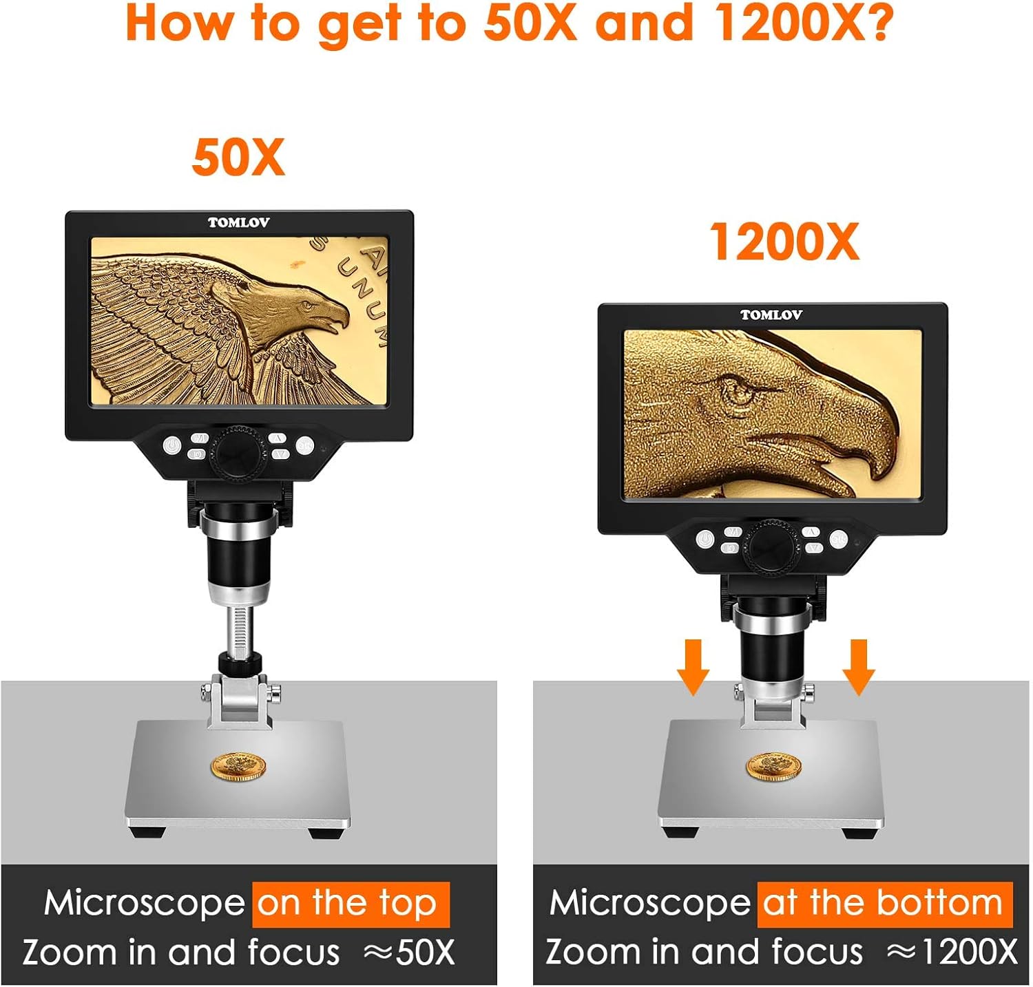 7 LCD Digital Microscope 50-1200x with Metal Stand N981020