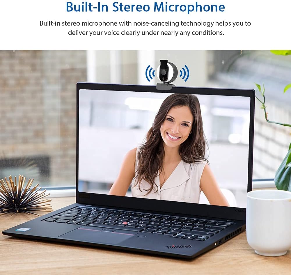 1080P Webcam with Ring Light, Privacy Cover and Dual Microphone L337