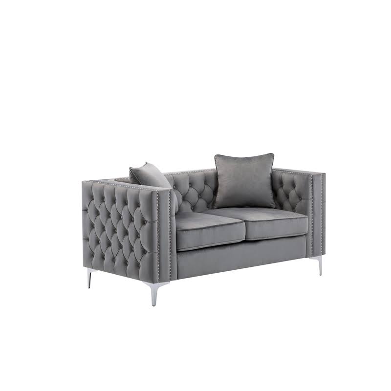2 Piece Velvet Loveseat and Chair Set in Gray I647