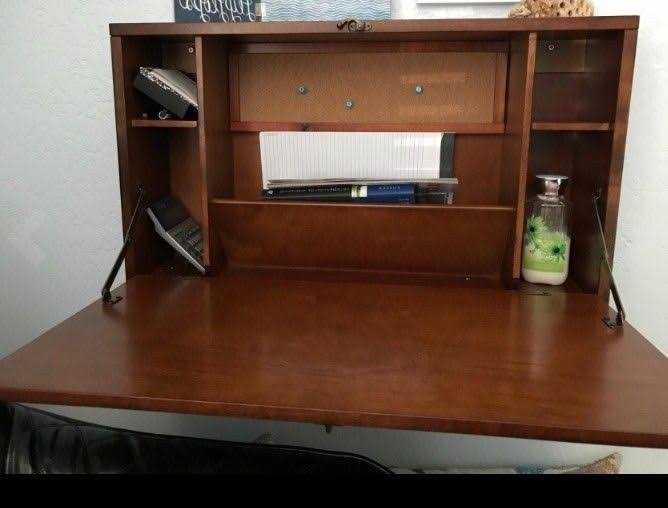 Wall Mount Folding Laptop Desk, Brown Mahogany V52317