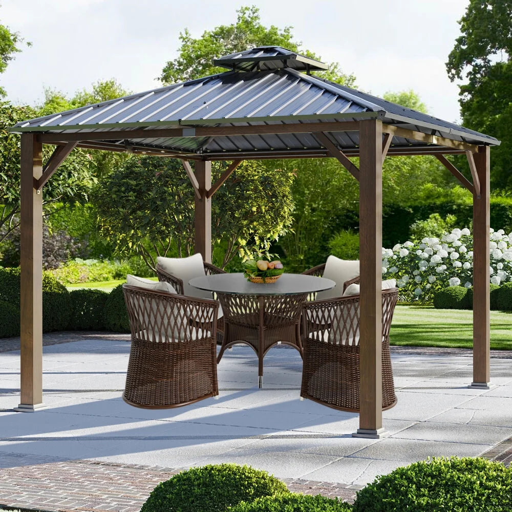 9.8' x 9.8' Hard Top Outdoor Gazebo with Roof Vent, Aluminum and Steel Frames O9116