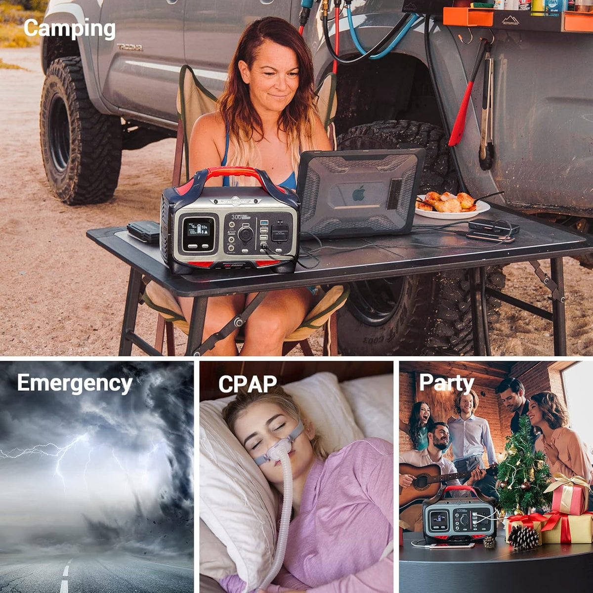300W Portable Power Station, 280wh (78000mAh), 110V Pure Sine Wave AC Outlet, USB-C PD, QC 3.0, Lithium Battery F8144